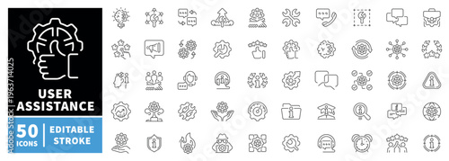 User assistance icons set. editable line icons, outline, support symbols