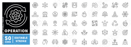 Operations icons set. linear, editable line icons for workflow and process management