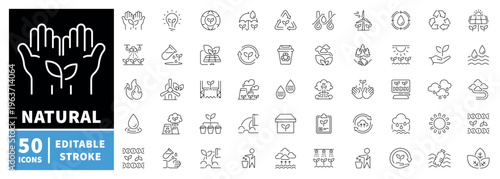 Nature and sustainability icons set. editable line icons, outline, eco symbols, green design