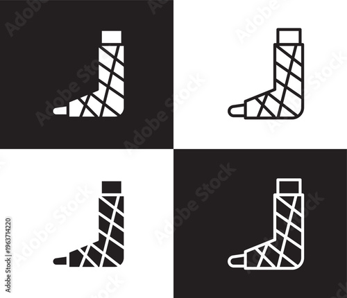 plastered foot icon. Outline and filled plastered foot icon from medical collection. Thin line and Solid vectors isolated on black, white background. Editable plastered foot symbol