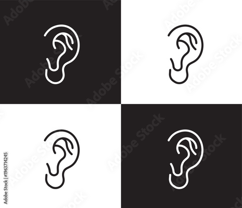 ear icon. Outline and filled ear icon from medical collection. Thin line and Solid vectors isolated on black, white background. Editable ear symbol