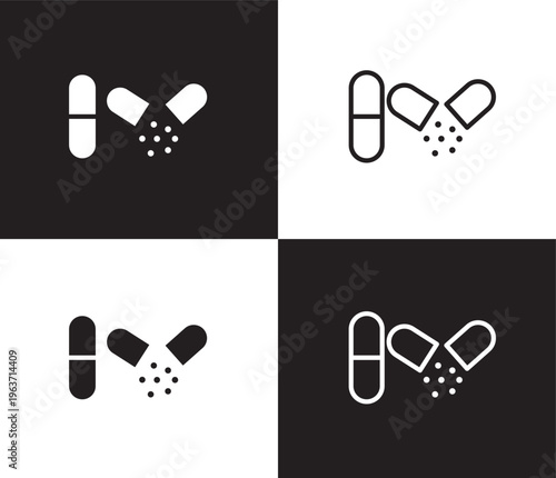 antibiotic icon. Outline and filled antibiotic icon from medical collection. Thin line and Solid vectors isolated on black, white background. Editable antibiotic symbol