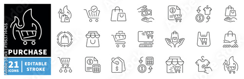 Shopping and purchase icons set. editable line icons for retail and e-commerce