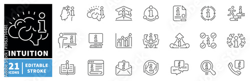 Intuition icons set. editable line icons with outline, conceptual, minimal symbols
