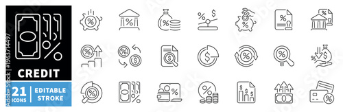 Credit and finance icons set . editable line icons, outline, monetary symbols