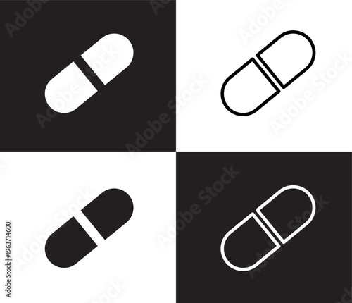 medical pill icon. Outline and filled medical pill icon from medical and healthcare collection. Thin line and Solid vectors isolated on black, white background. Editable medical pill symbol