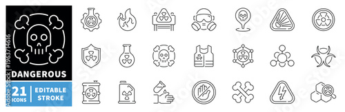 Dangerous symbols icons set. editable line icons, outline, warning and hazard signs