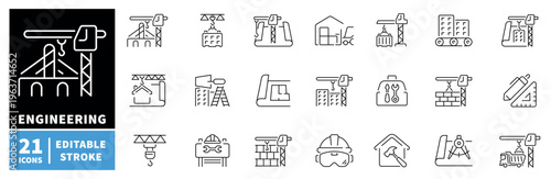 Engineering icons set. editable line icons, linear construction and development symbols