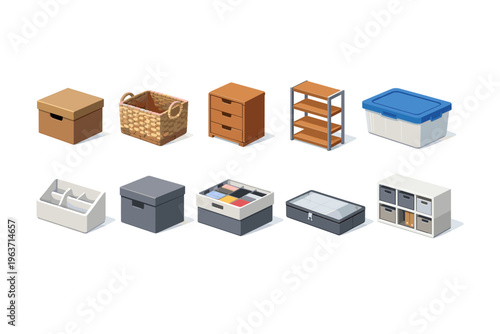 Collection of various storage containers and organizers for home organization