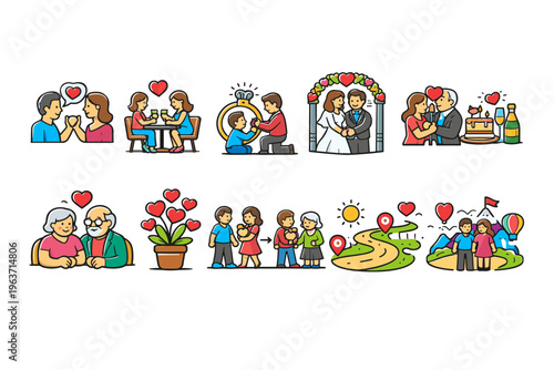 Collection of romantic moments from dating to marriage and beyond