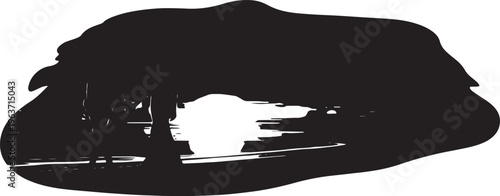 Mysterious Black Silhouette of a Natural Cave Entrance or Grotto with Inviting Light Within an Abstract Shape