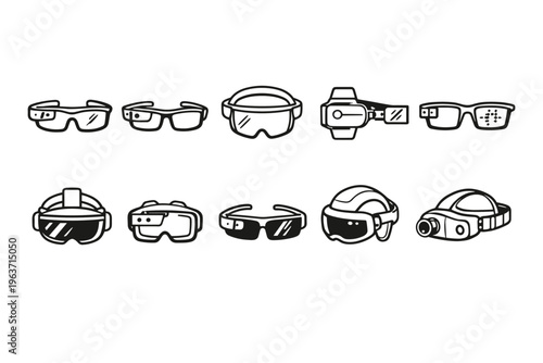 Collection of diverse virtual and augmented reality headset icons and designs