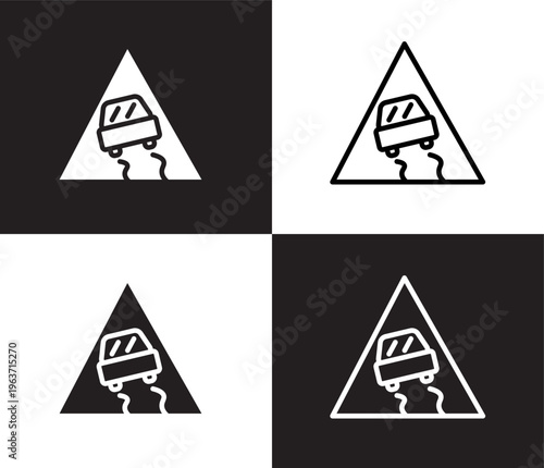 slippery road icon. Outline and filled slippery road icon from Insurance and Coverage collection. Thin line and Solid vectors isolated on black, white background. Editable slippery road symbol