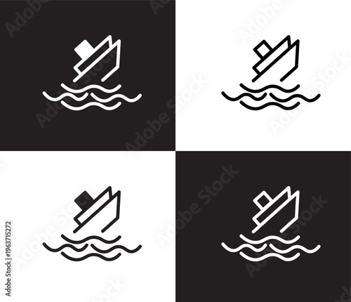 sinking icon. Outline and filled sinking icon from Insurance and Coverage collection. Thin line and Solid vectors isolated on black, white background. Editable sinking symbol