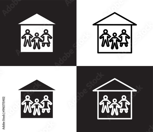 family house icon. Outline and filled family house icon from Insurance and Coverage collection. Thin line and Solid vectors isolated on black, white background. Editable family house symbol