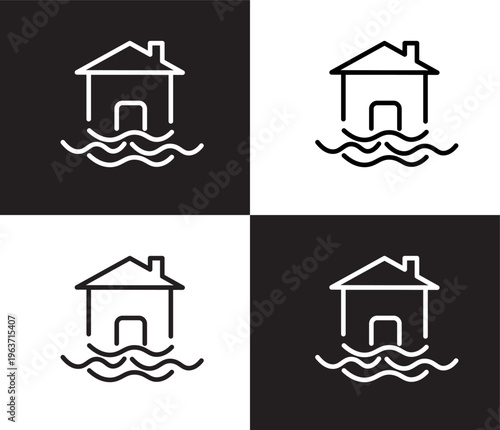 flood risk icon. Outline and filled flood risk icon from Insurance and Coverage collection. Thin line and Solid vectors isolated on black, white background. Editable flood risk symbol