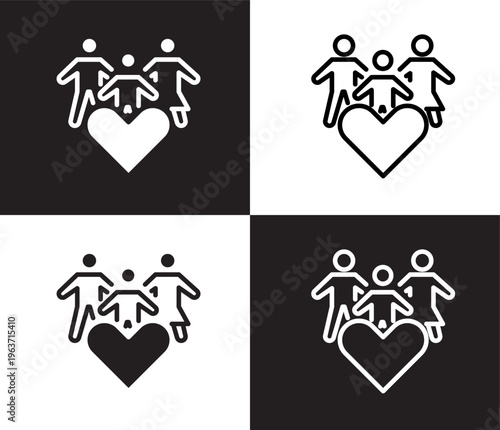 family care icon. Outline and filled family care icon from Insurance and Coverage collection. Thin line and Solid vectors isolated on black, white background. Editable family care symbol