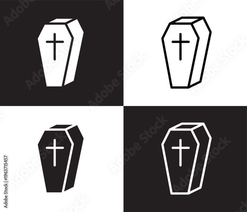 coffin icon. Outline and filled coffin icon from Insurance and Coverage collection. Thin line and Solid vectors isolated on black, white background. Editable coffin symbol