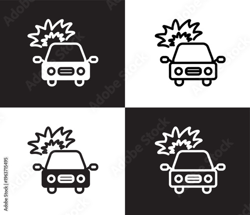 burning car icon. Outline and filled burning car icon from Insurance and Coverage collection. Thin line and Solid vectors isolated on black, white background. Editable burning car symbol