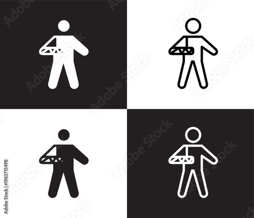 broken arm icon. Outline and filled broken arm icon from Insurance and Coverage collection. Thin line and Solid vectors isolated on black, white background. Editable broken arm symbol