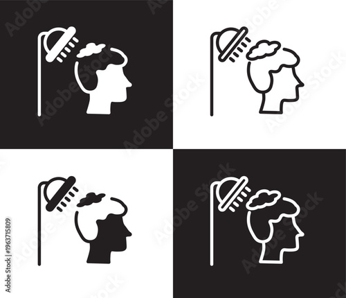 hair washing icon. Outline and filled hair washing icon from Hygiene and Sanitation collection. Thin line and Solid vectors isolated on black, white background. Editable hair washing symbol