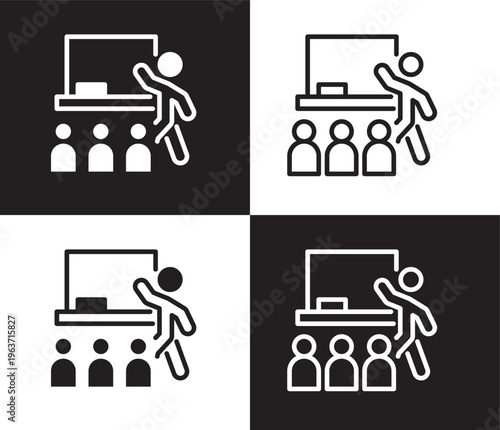 classroom icon. Outline and filled classroom icon from humans and behavior collection. Thin line and Solid vectors isolated on black, white background. Editable classroom symbol