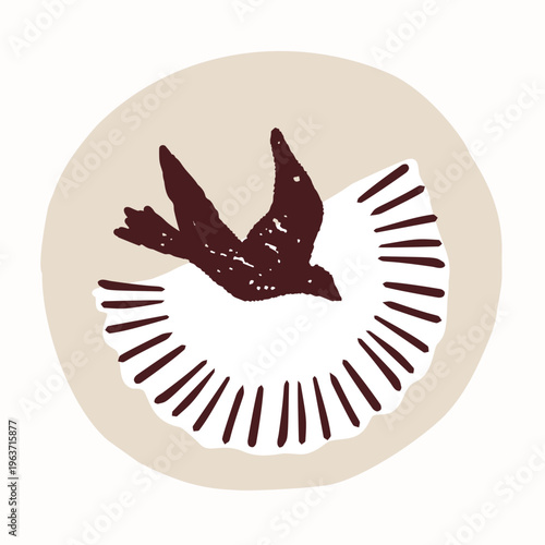 Holy spirit hand drawn black and white vector motif. Illustration of bird descending dove for religious christian baptism and blessing graphic design. Isolated peace symbol for church flyer or advert.