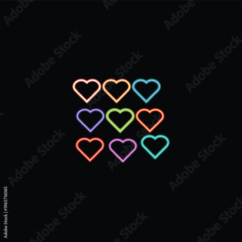Colorful Neon Heart Icon Grid  