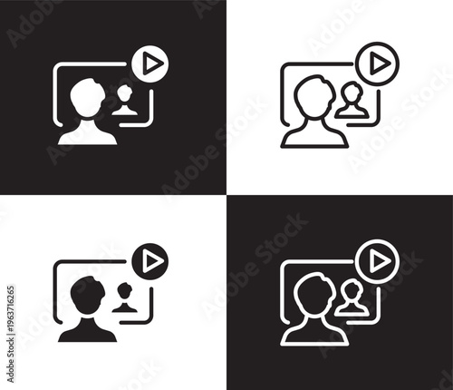 video conference icon. Outline and filled video conference icon from Human Resources collection. Thin line and Solid vectors isolated on black, white background. Editable video conference symbol