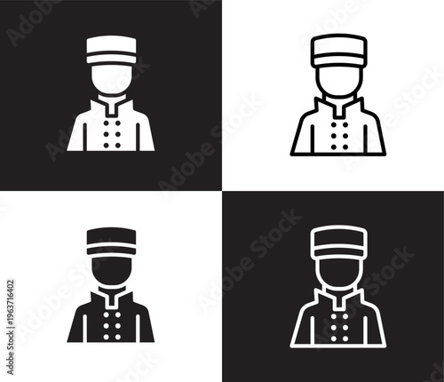 bellboy icon. Outline and filled bellboy icon from hotel and restaurant collection. Thin line and Solid vectors isolated on black, white background. Editable bellboy symbol