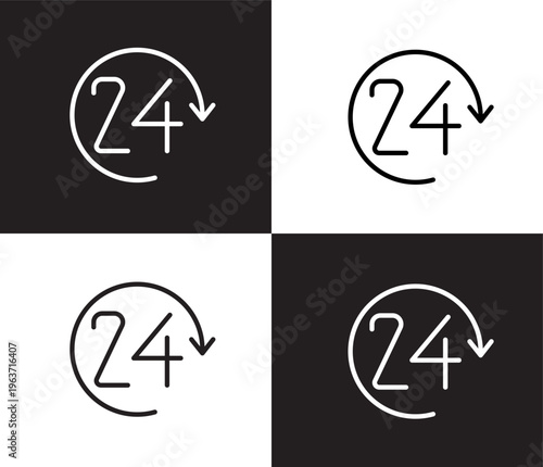 24 service icon. Outline and filled 24 service icon from hotel and restaurant collection. Thin line and Solid vectors isolated on black, white background. Editable 24 service symbol