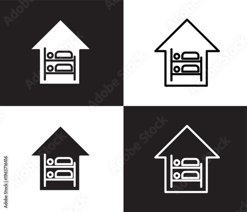 hostel icon. Outline and filled hostel icon from hotel and restaurant collection. Thin line and Solid vectors isolated on black, white background. Editable hostel symbol