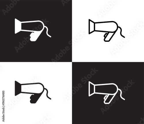 hairdryer icon. Outline and filled hairdryer icon from hotel and restaurant collection. Thin line and Solid vectors isolated on black, white background. Editable hairdryer symbol