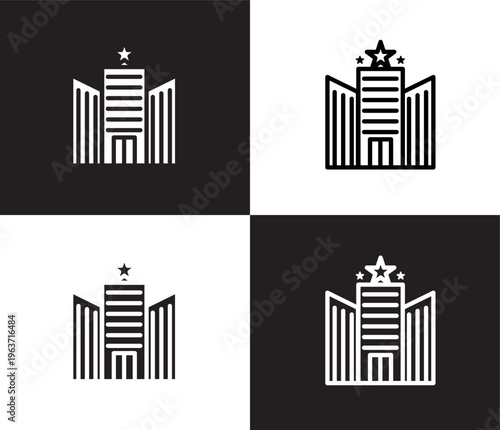 hotel icon. Outline and filled hotel icon from hotel and restaurant collection. Thin line and Solid vectors isolated on black, white background. Editable hotel symbol