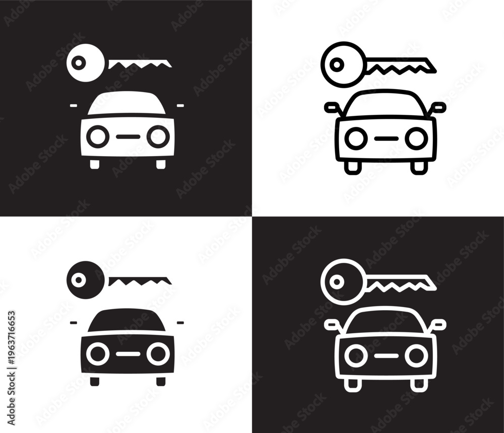 Obraz premium rent a car icon. Outline and filled rent a car icon from hotel and restaurant collection. Thin line and Solid vectors isolated on black, white background. Editable rent a car symbol