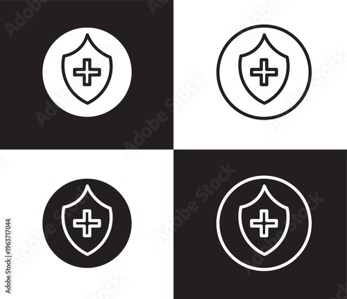 medical shield icon. Outline and filled medical shield icon from health and medical collection. Thin line and Solid vectors isolated on black, white background. Editable medical shield symbol
