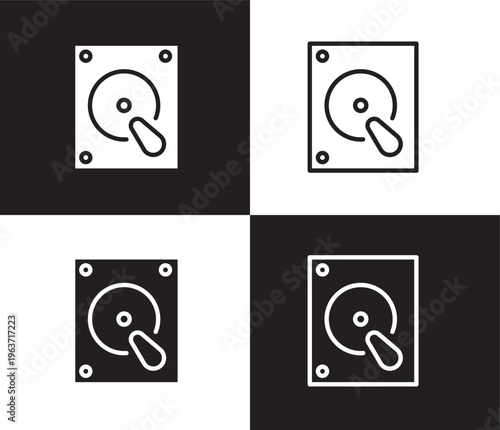 harddrive icon. Outline and filled harddrive icon from hardware and equipment collection. Thin line and Solid vectors isolated on black, white background. Editable harddrive symbol