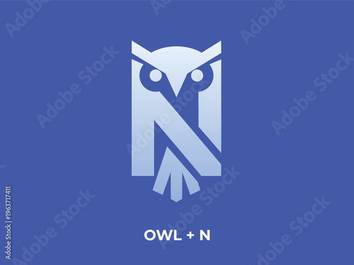 Elegant owl and letter N logo design, a fusion of nature and typography providing a modern aesthetic