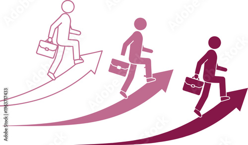 Career growth icon with business person and upward arrow. Concept of success, promotion, professional development and progress for corporate career paths, motivation, leadership and business growth.