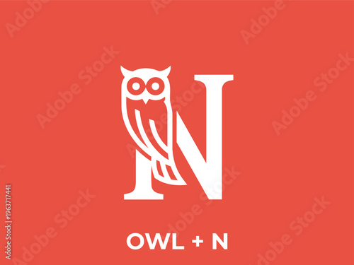 Elegant owl and letter N logo design, a fusion of nature and typography providing a modern aesthetic