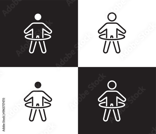 stick man hoop icon. Outline and filled stick man hoop icon from Fitness and Gym collection. Thin line and Solid vectors isolated on black, white background. Editable stick man hoop symbol