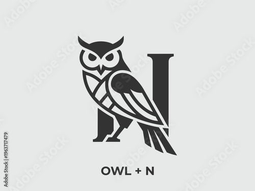 Simple Letter N Owl Logo, suitable for any business related to owl with N initial.