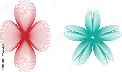 Abstract Floral Geometric Shapes with Fine Line Patterns