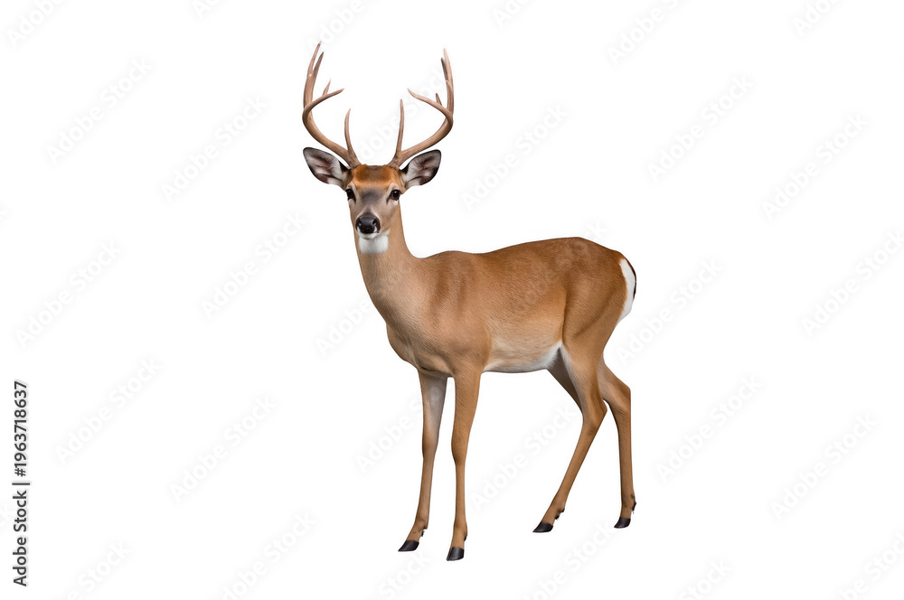 Fototapeta premium White-tailed deer buck standing looking forward isolated