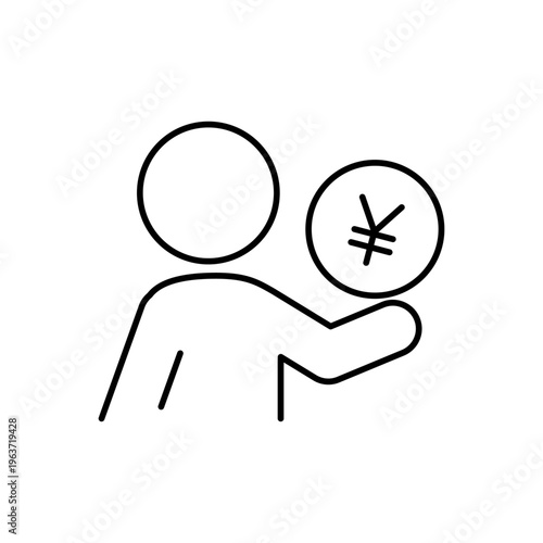 お金のマークを持っている人の線画アイコン