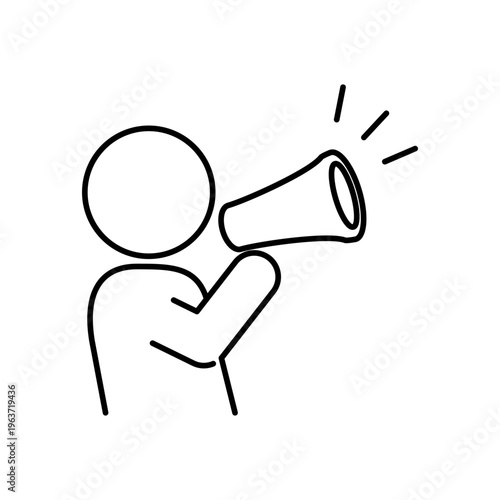 メガホンで呼びかけている人の線画アイコン