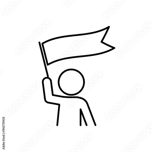大きい旗を振っている人の線画アイコン