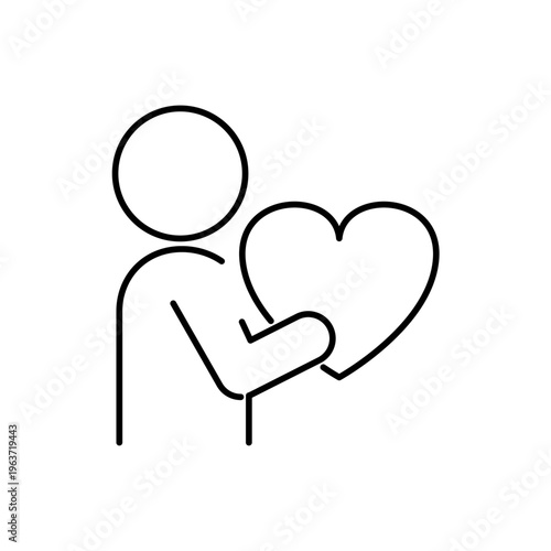 ハートを抱えている人の線画アイコン