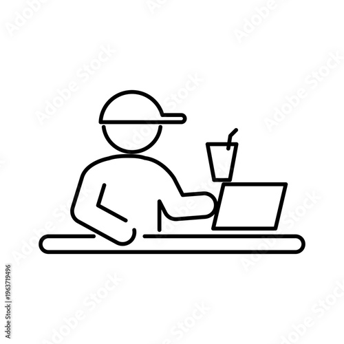 ファーストフード店でレジ対応をしている人の線画アイコン