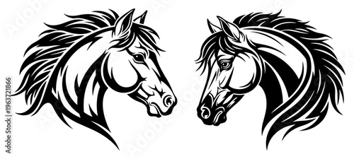 Vector illustration of two horse heads in profile for logo design